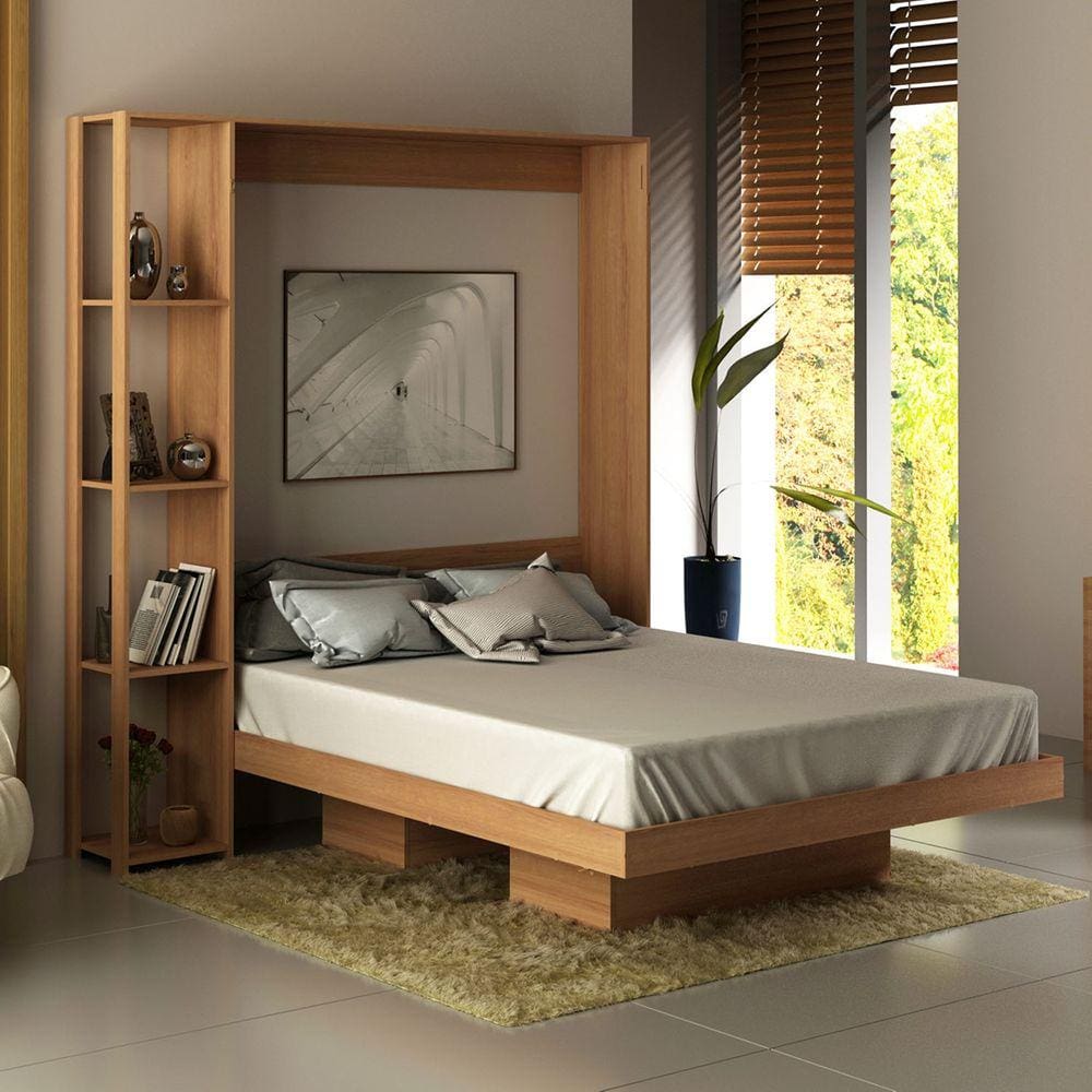 Cama De Casal Articulada 4 Prateleiras Tecnomobili Amêndoa