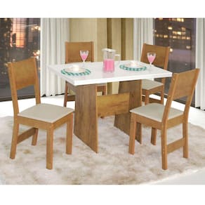 Conjunto Mesa com 4 Cadeiras Milena Móveis São Carlos Freijo Off White