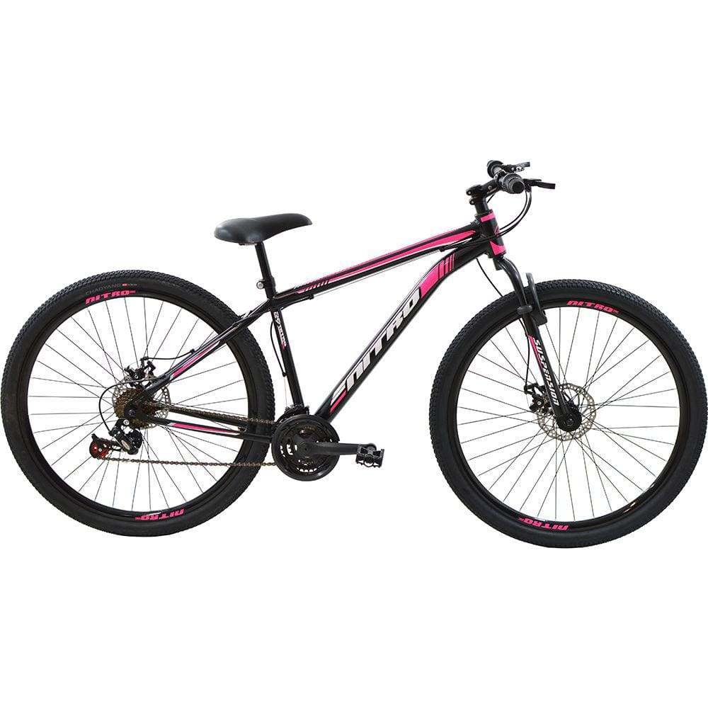 Bicicleta Aro 29 MTB Quadro 17" Freio a Disco Mecânico 21 velocidades Nitro Steel Preta/Verde Poli Sports