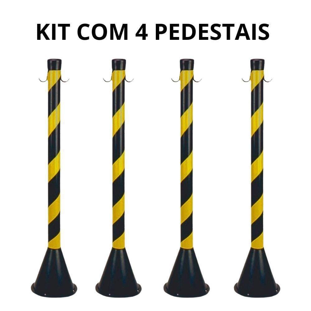 Kit 4 Pedestal 90Cm Zebrado Para Sinalização Preto/Amarelo