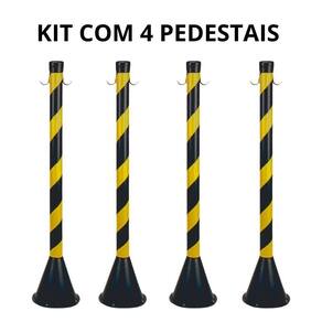Kit 4 Pedestal 90Cm Zebrado Para Sinalização Preto/Amarelo