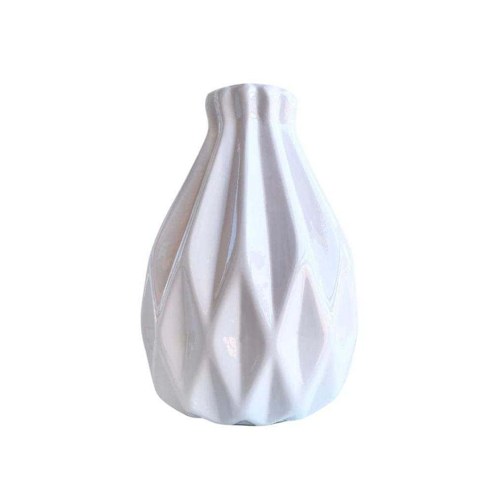 Vaso centro de mesa branco pequeno trabalhado geométrico 3D