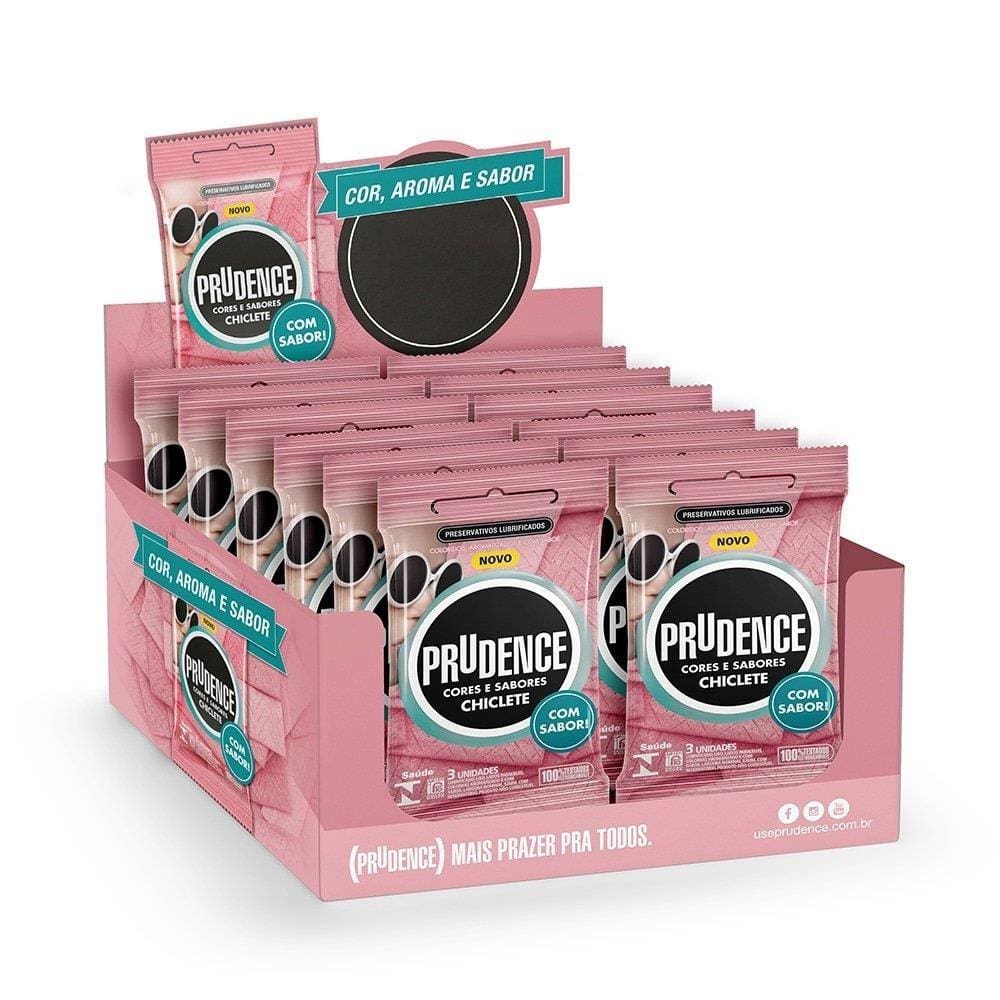 Preservativo Prudence Cores e Sabores Chiclete 12 Embalagens com 3 Unidades