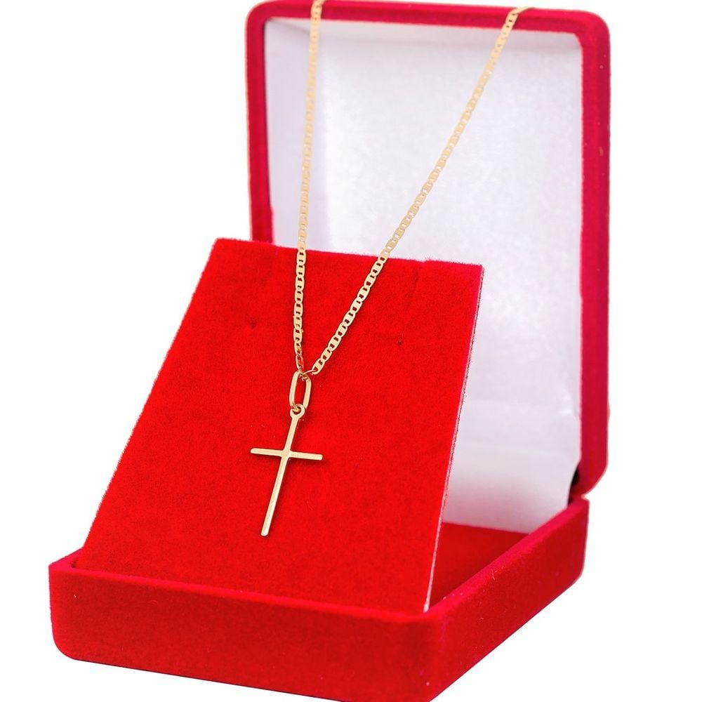 Cordão Corrente De Ouro 18k 60cm Masculino Piastrine E Cruz