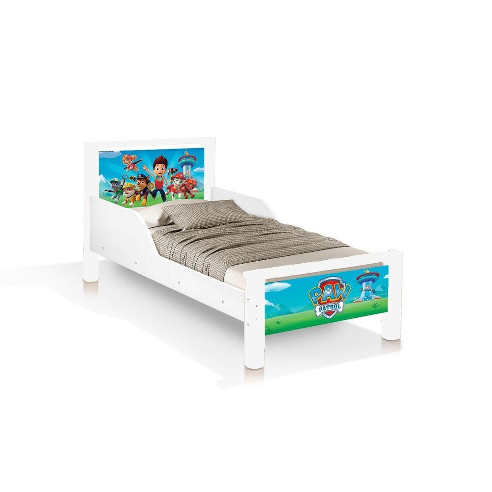 cama juvenil retro branco com pes madeira da patrulha canina