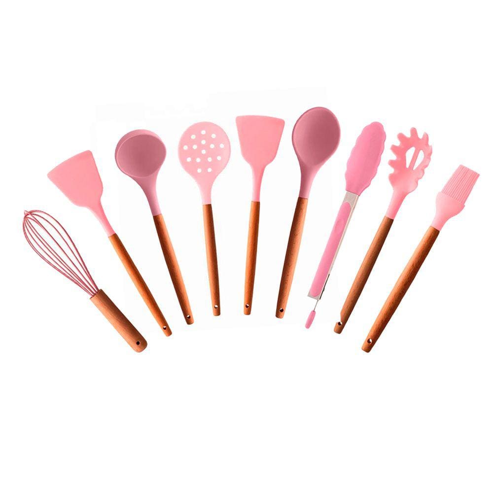 Conjunto Utensílios Lyor Charmy Silicone 9 Peças - Rosa