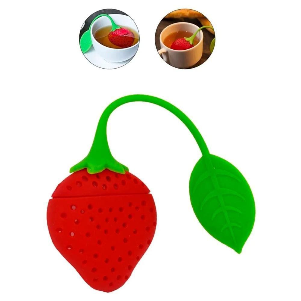Infusor de Chá Ervas Silicone Lavável Prático Morango Prana