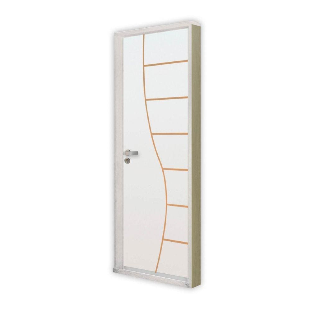 KIt Porta de Madeira Decorada 215x85cm com Batente de Aço 06cm Cantareira MGM Branco