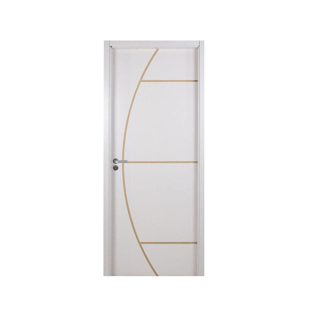 Kit Porta de Madeira Decorada 215x84cm com Batente de MDF Ultra 16cm Gaúcha MGM Branco