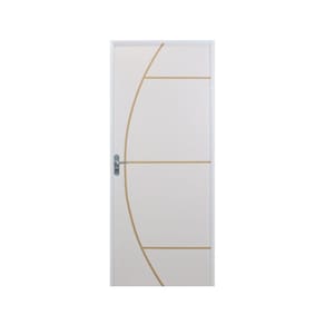Kit Porta de Madeira Decorada 212x95cm com Batente de Aluminio 3,6cm Gáucha MGM Branco