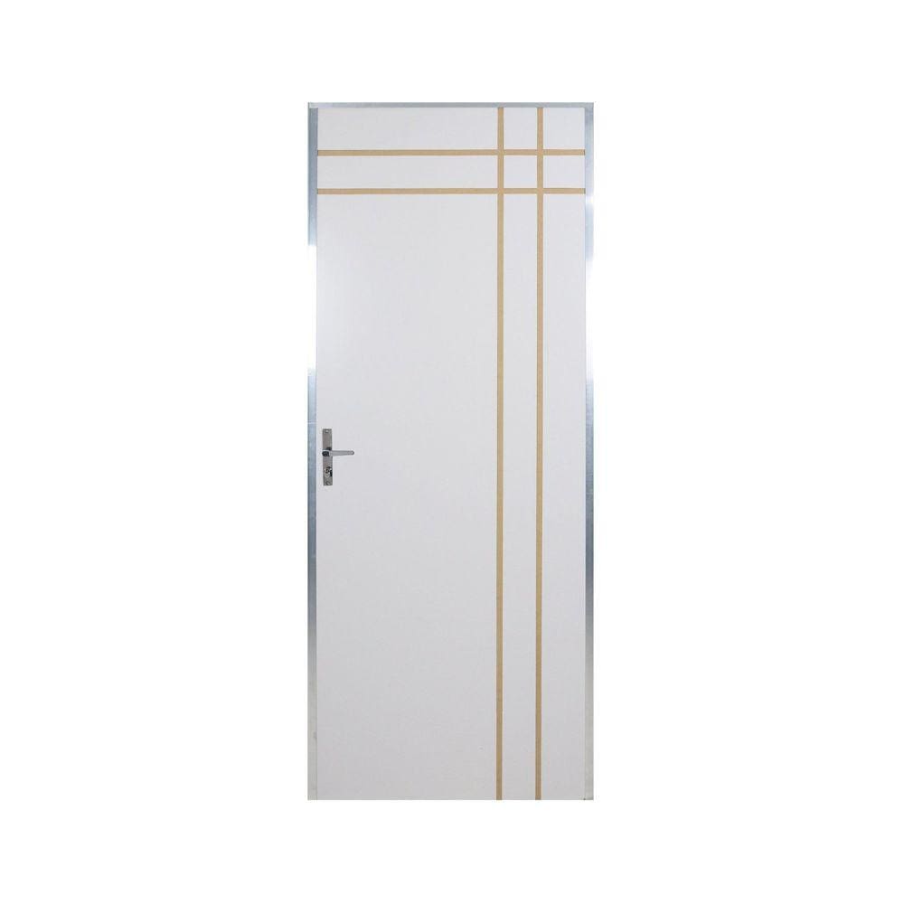 Kit Porta de Madeira Decorada 212x65cm com Batente de Aluminio 3,6cm Mantiqueira MGM Branco