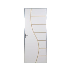Kit Porta de Madeira Decorada 212x95cm com Batente de Aluminio 3,6cm Cantareira MGM Branco