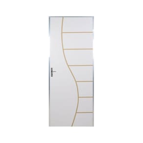Kit Porta de Madeira Decorada 212x95cm com Batente de Aluminio 3,6cm Cantareira MGM Branco