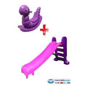 Escorregador médio + Gangorra - Kit rosa com roxo