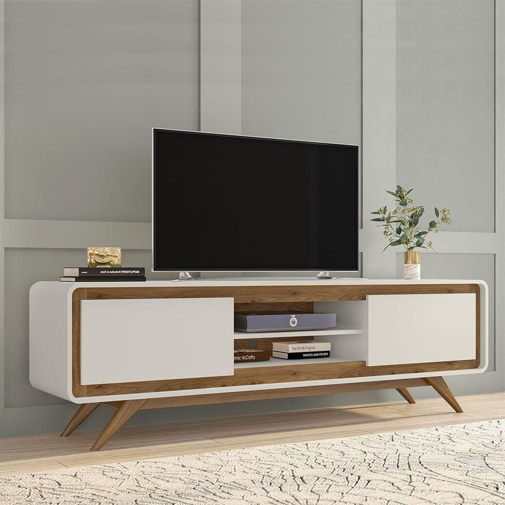 Rack Bancada para TV até 65" 02 Portas e 02 Nichos 100% MDF Channel Nature/Off White Fabrimóveis
