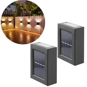 4 Mini Luminária Led Arandela Slim Solar IP65 De Sobrepor Luz Branco Quente 2 Fachos Com Direção Para Cima e Para Baixo