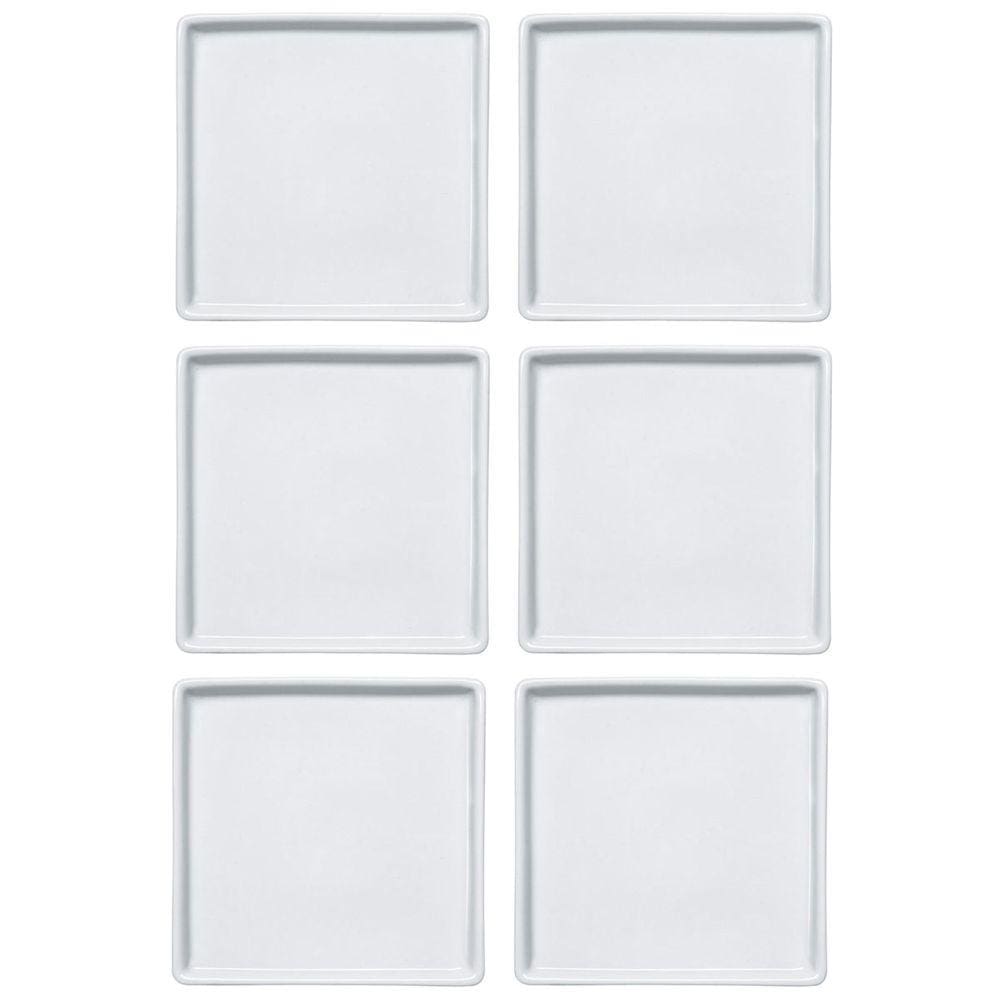Jogo 6 Pratos Quadrados Rasos em Porcelana 16x16cm Americana Germer Branco
