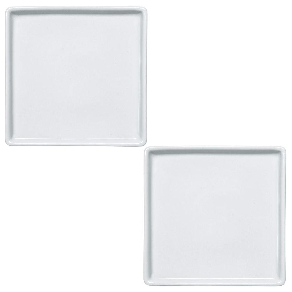 Jogo 2 Pratos de Pão Quadrados Rasos em Porcelana 16x16cm Americana Germer Branco