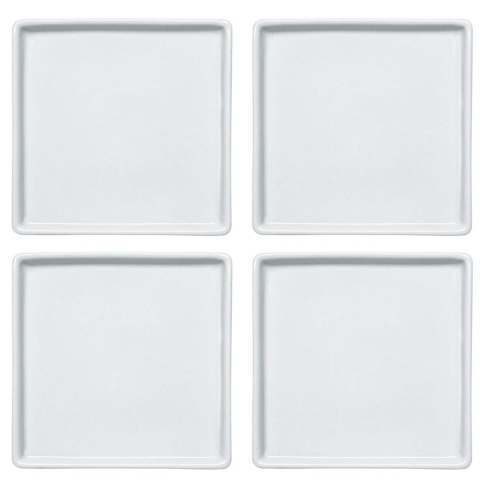 Jogo 4 Pratos Quadrados Rasos em Porcelana 16x16cm Americana Germer Branco