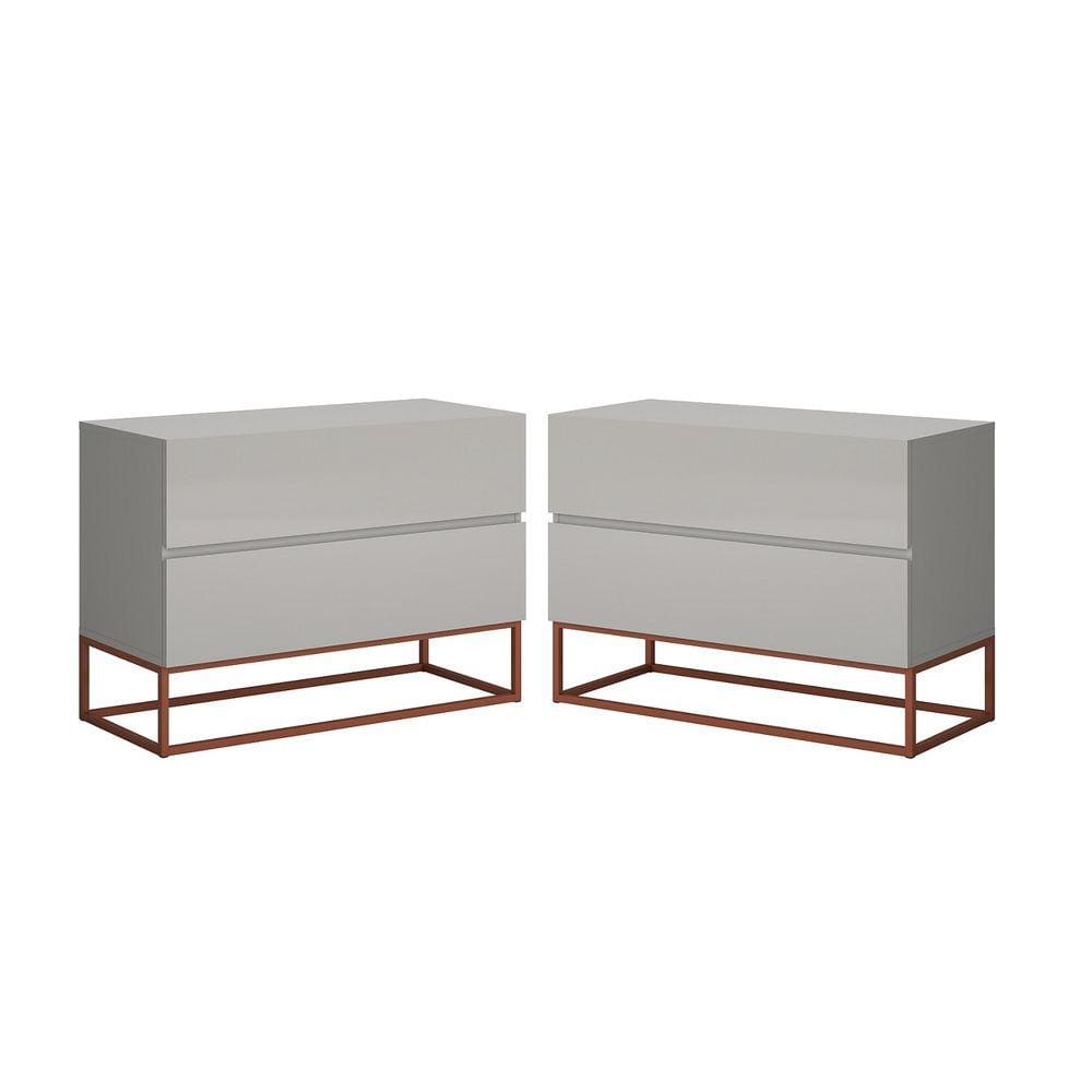 Kit 2 Mesa Cabeceiro Eros 60Cm Estilo Industrial Com Base De Ferro Off White/Cobre