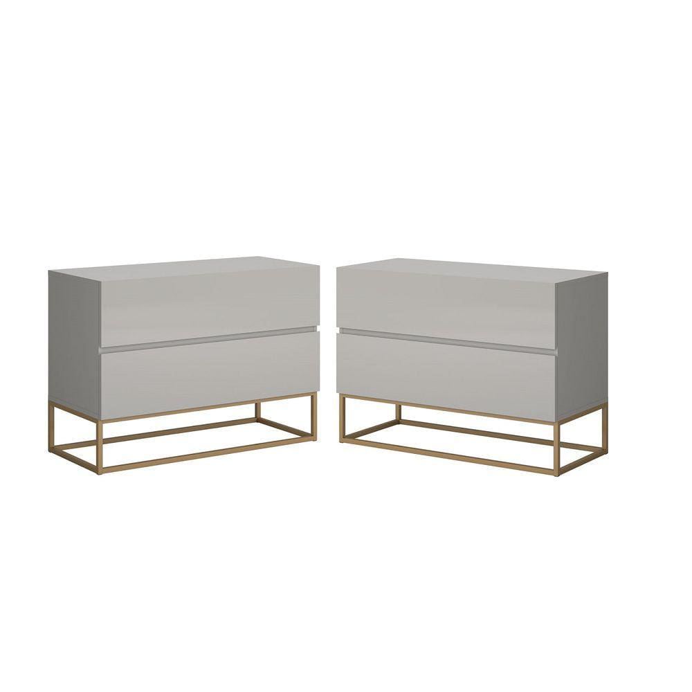Kit 2 Mesas de Cabeceira Alto Padrão 60cm Off white/Dourado P/ Quarto Casal