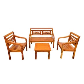 Kit Jogo de Banco 4 Lugares Com Mesa de Centro Madeira de Demolição Modelo Flor Sudeste Rústico
