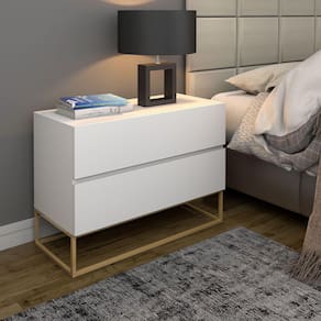 Mesa Cabeceira Eros 60 Branco Pés Dourado Estilo Industrial
