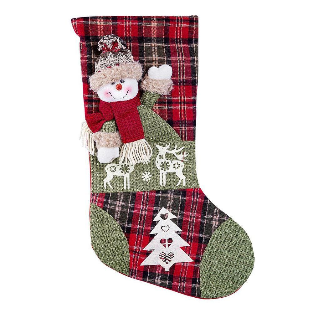 Bota De Natal Decorativa Suspensa Em Poliéster Xadrez 27x47cm Rena