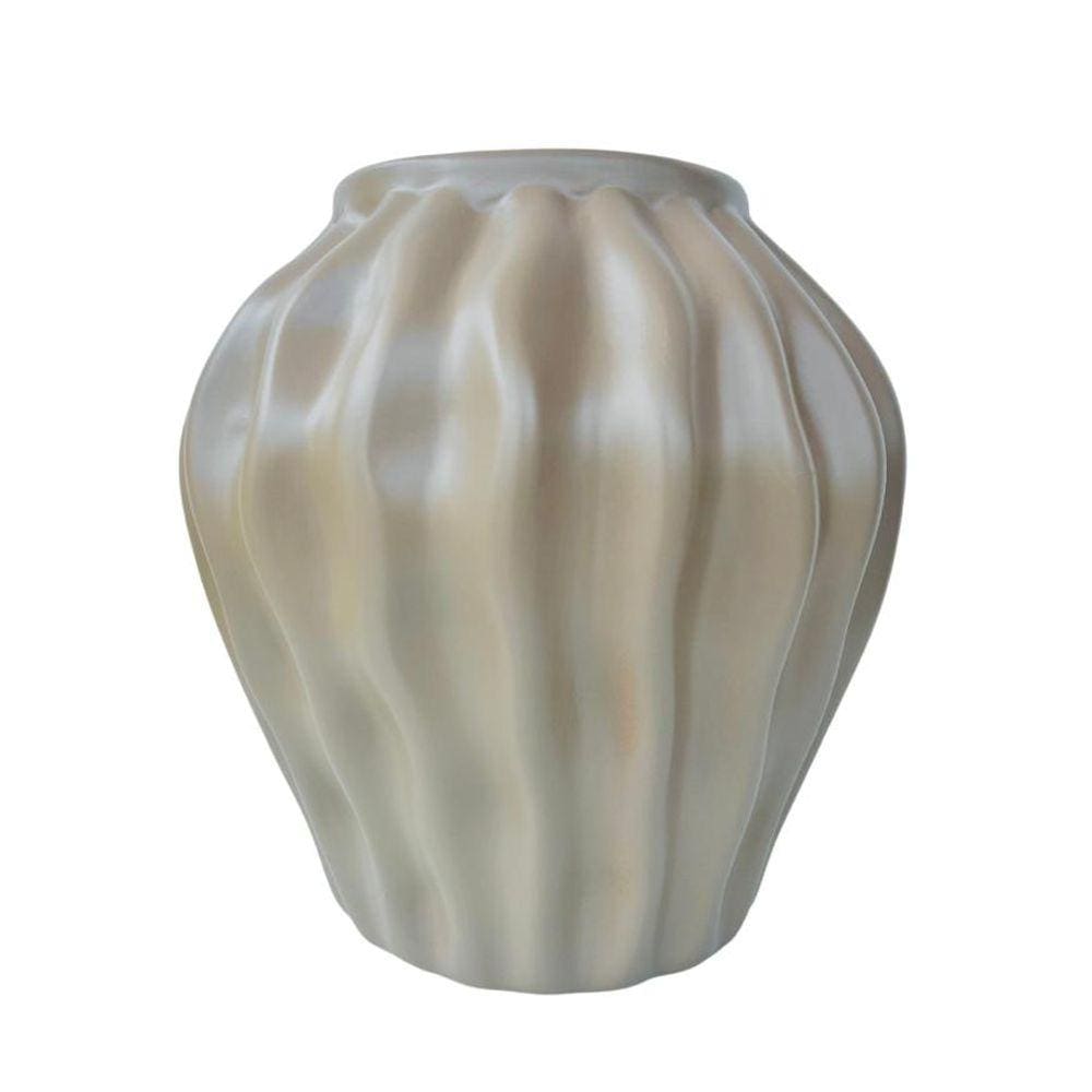 Vaso centro de mesa cerâmico cáqui c/ trabalhado ondulação
