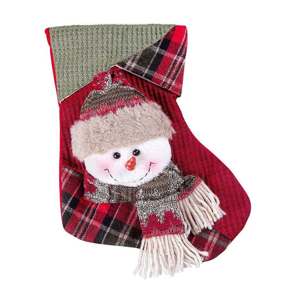 Bota De Natal Decorativa Suspensa Em Poliéster Xadrez 20x25cm Rena