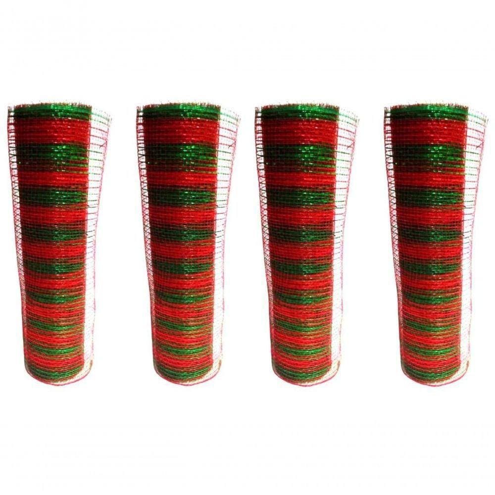Tela Natal Fita 25cmx5m Listras Verde E Vermelho 4pçs