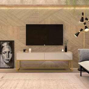 Rack Bancada Para Sala Tv Ate 50 Polegadas Off White/Dourado