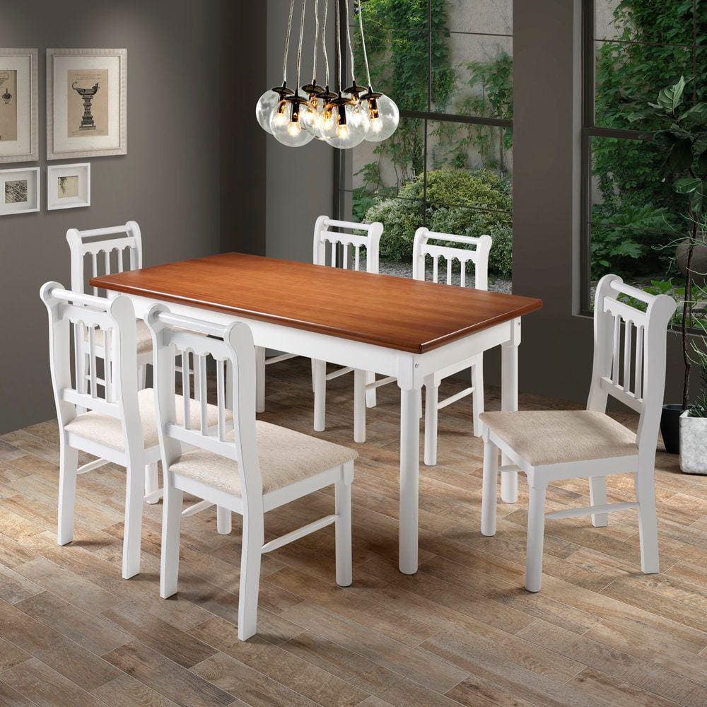 Conjunto Sala de Jantar Madeira Maciça 6 Cadeiras Mv Outlet