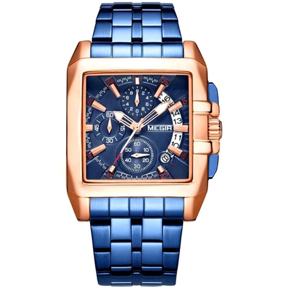 Relógio Masculino de Aço Inoxidável Quadrado Á Prova D`água Esportivo