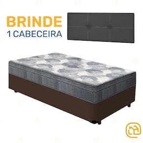 Box Solteiro Marrom + Cabeceira Painel Iris Preta + Colchão De Molas ISO SuperPocket 88cm