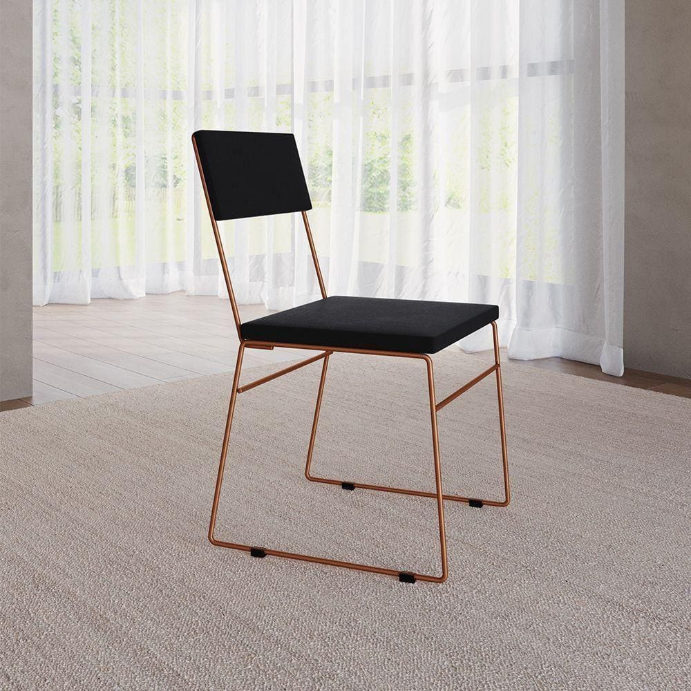 Cadeira De Jantar Estofada Málaga Base Cobre Preto Preto