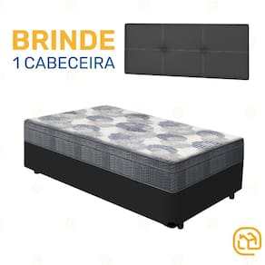 Box Solteiro Preta + Cabeceira Painel Iris Preta + Colchão De Molas ISO SuperPocket 88cm