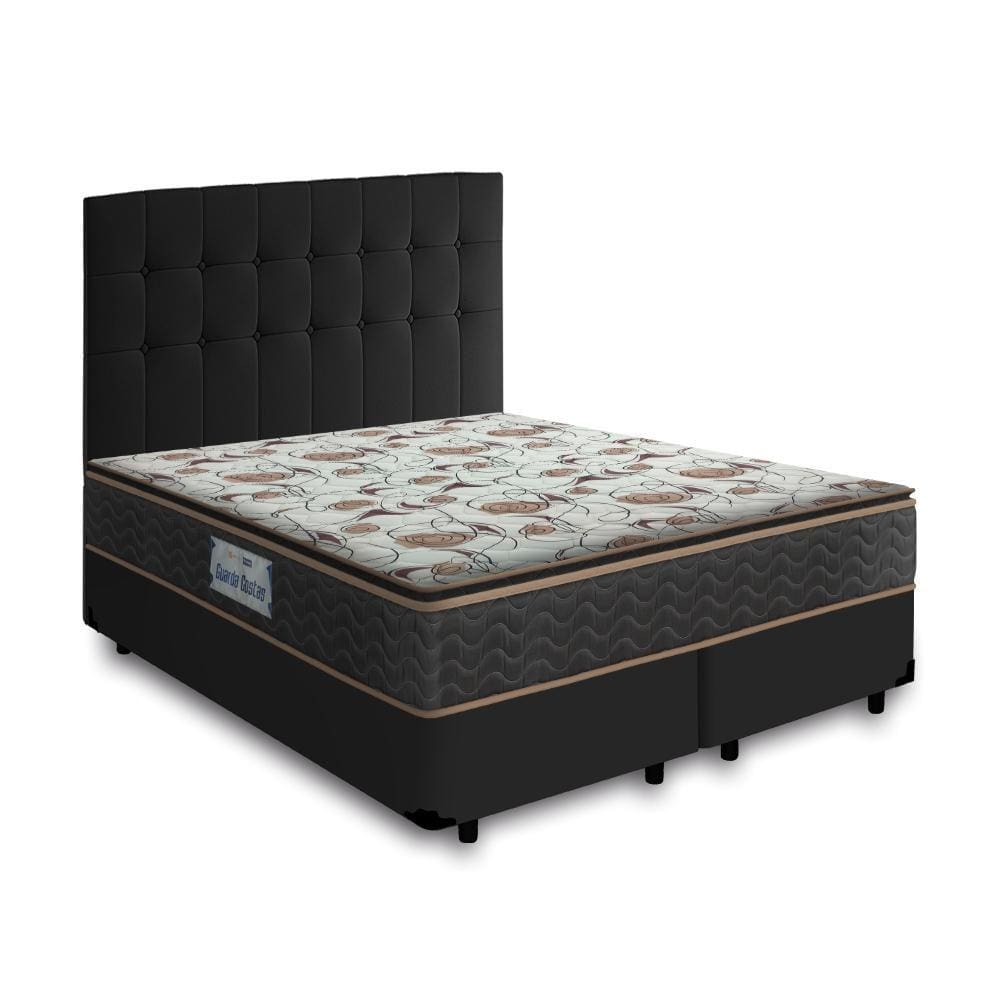 Cama Box + Cabeceira Cassis Preta e Colchão D45 Queen - Probel - Guarda-Costas Proforce Plus 158cm