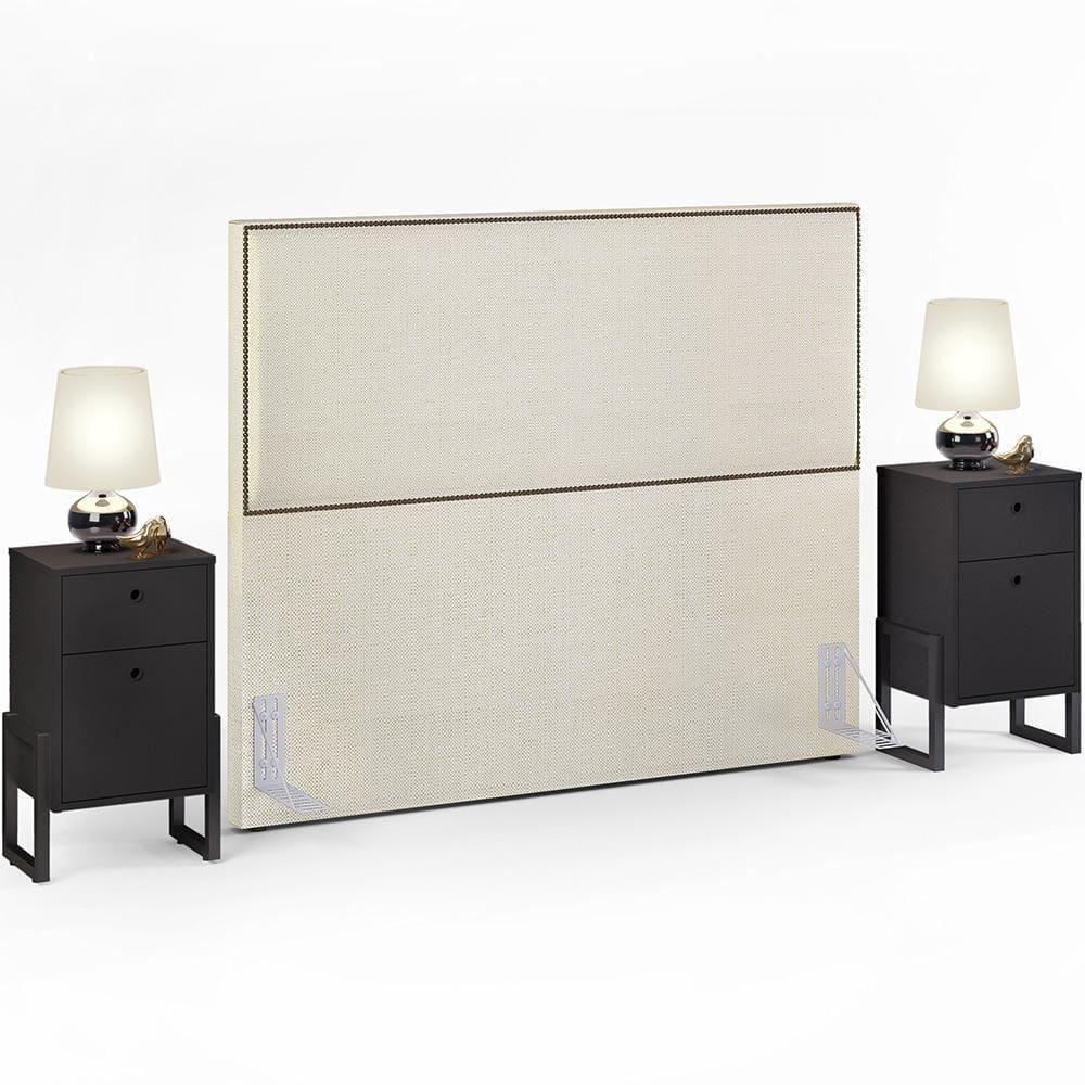 Cabeceira Queen 160Cm Champagne + 2 Mesas Preto