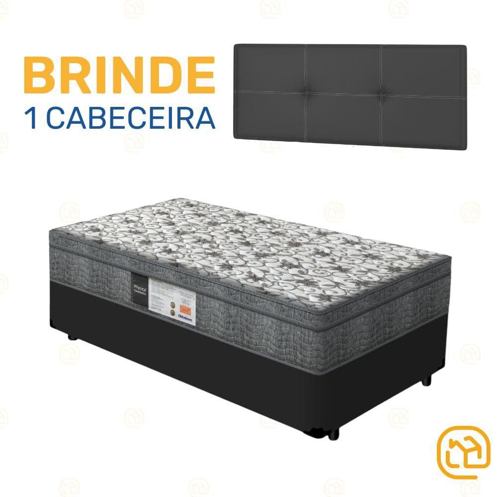 Box Solteiro Preta + Cabeceira Painel Iris Preta + Colchão De Molas Physical Nanolastic 88cm