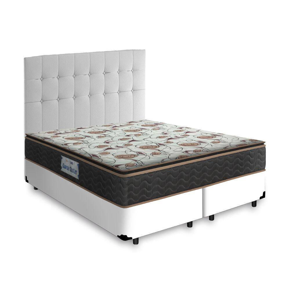 Cama Box + Cabeceira Cassis Branca e Colchão D45 Queen - Probel - Guarda-Costas Proforce Plus 158cm