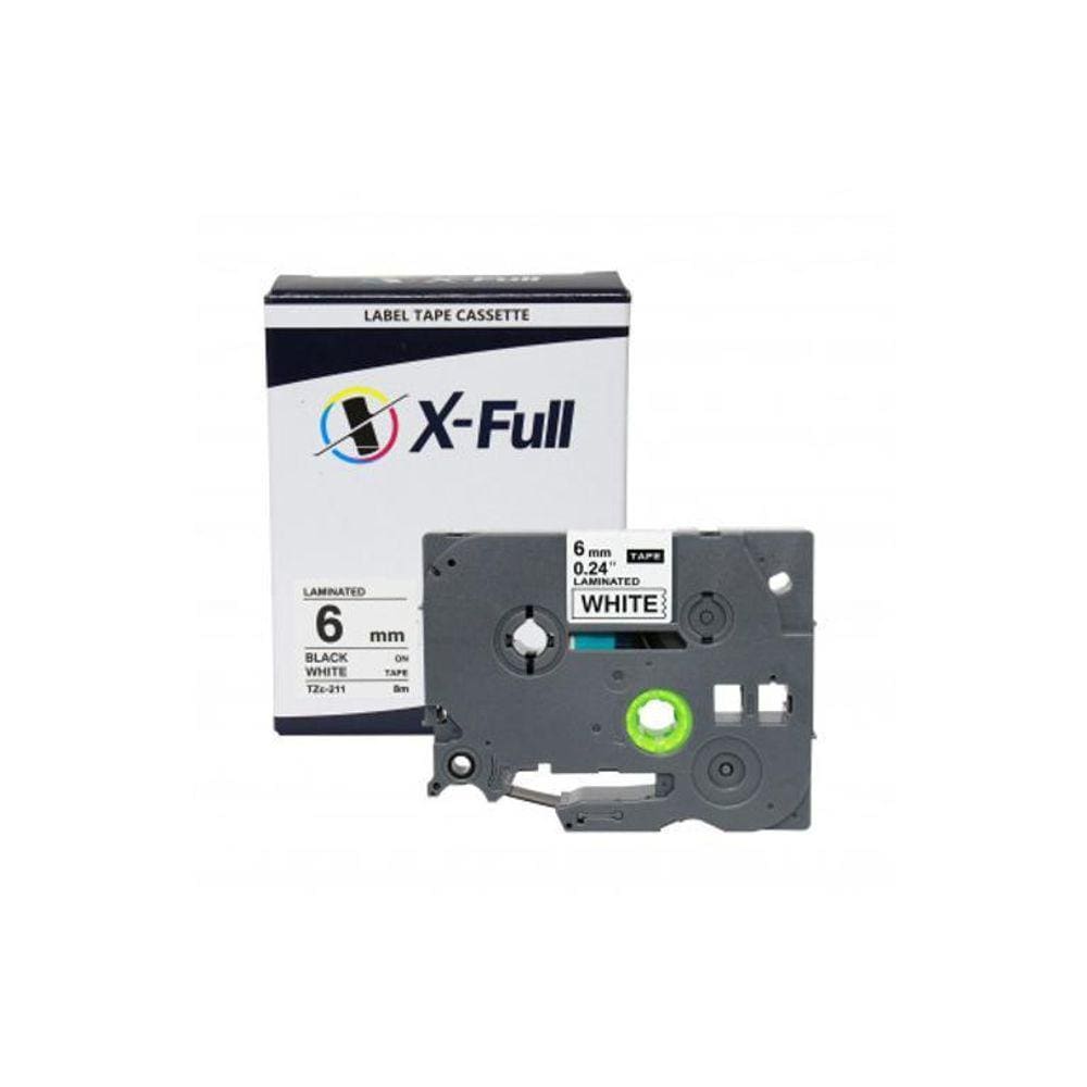 Fita Compatível Brother Tze 211 Branca Letra Preta 6Mm