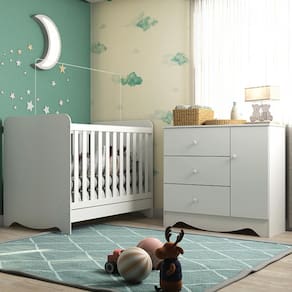Kit Conjunto Quarto Infantil Bebê Berço Mini Cama Ben 3 Em 1 Cômoda 3 Gavetas 1 Porta Branco