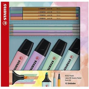 Kit Pastel Collection - Marca Texto Lápis e Caneta Ponta Fina 0.4 mm Stabilo Ref 2406