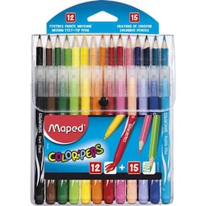 Kit Lápis de Cor 15 Cores + Caneta Hidrográfica 12 Cores da Maped Ref LF89741200