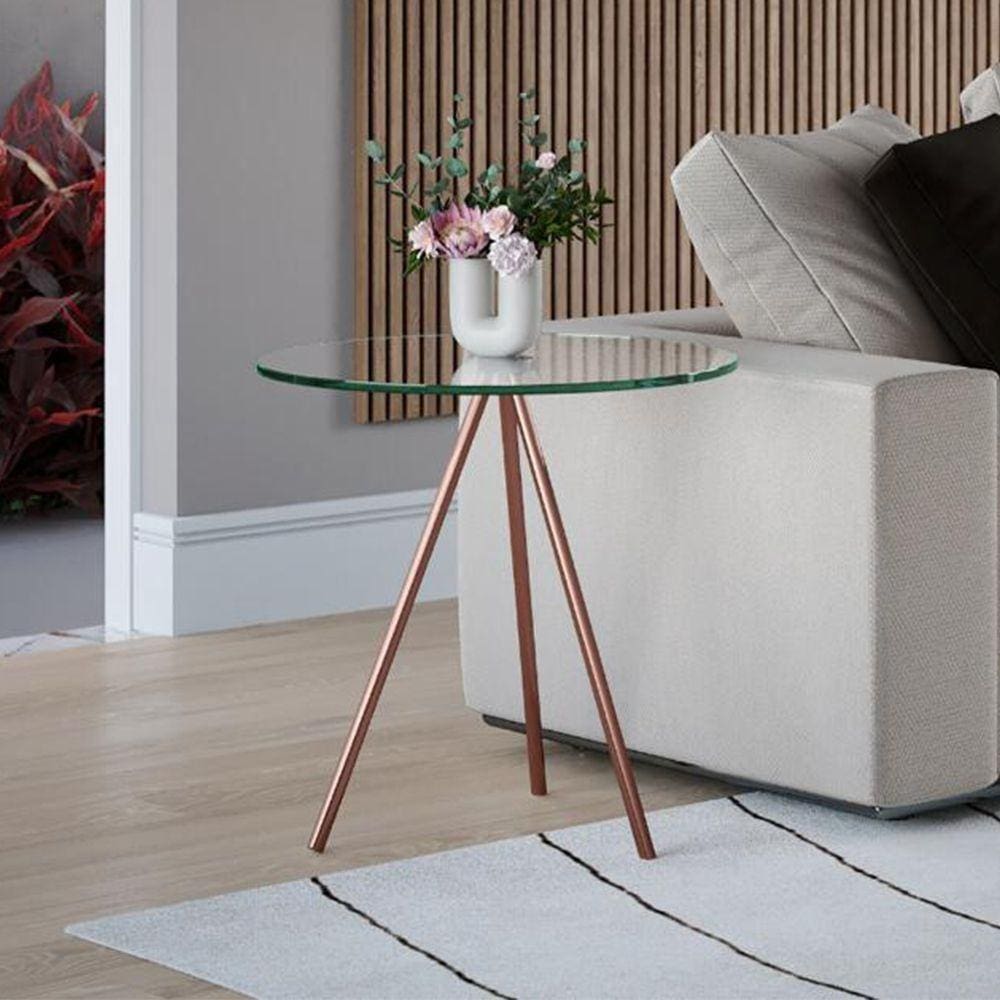 Mesa Lateral Gabriela Wood Tampo Vidro Cobre - Cor: Branco