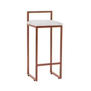 Banqueta Alta Industrial Em Aço Cobre Assento Branco Marrom