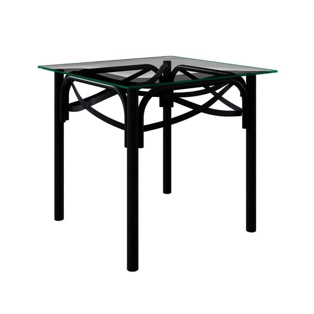 Mesa Katrina Preta Quadrada Tampo De Vidro 90Cm Branco