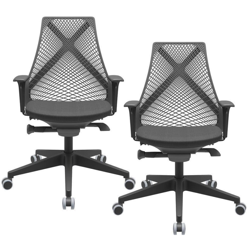 Kit 02 Cadeiras Escritório Kron P03 Crepe Preto