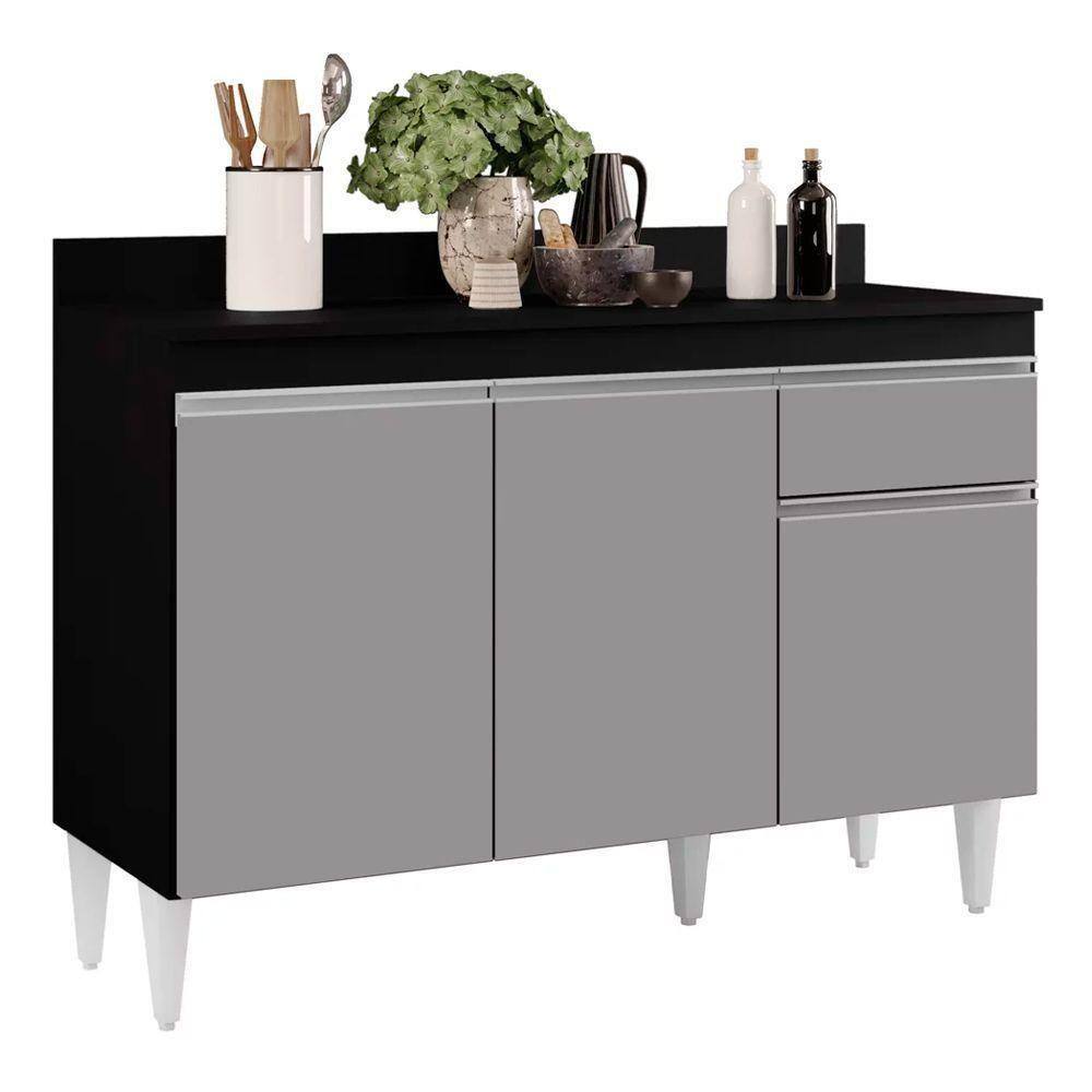 Balcão 01 Gaveta Vick Preto Cinza 120Cm